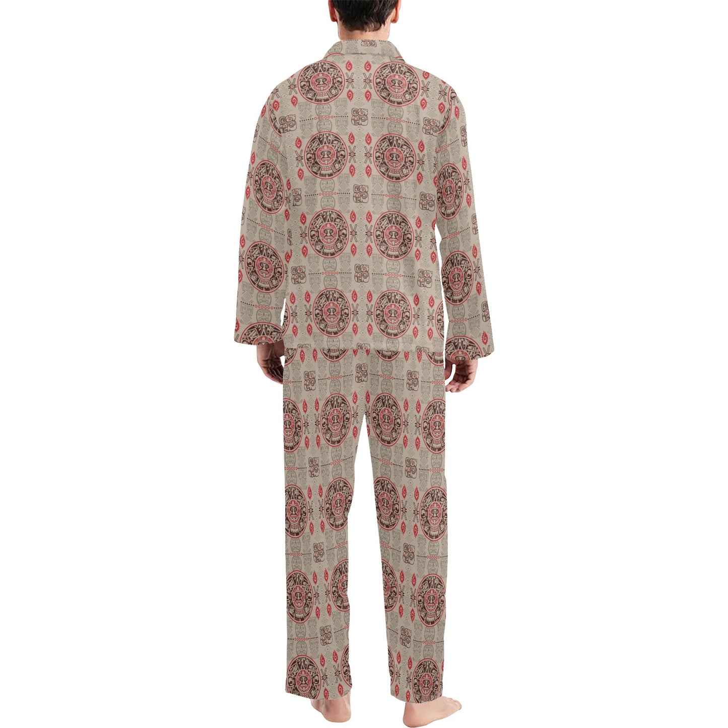 Calendar Aztec Print Pattern Men's Long Pajama Set