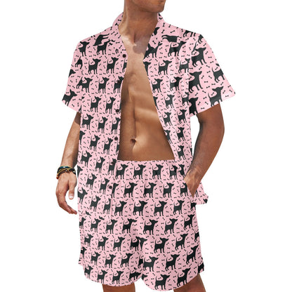 Chihuahua Pink Print Pattern Men's Beach Shirt and Shorts Set