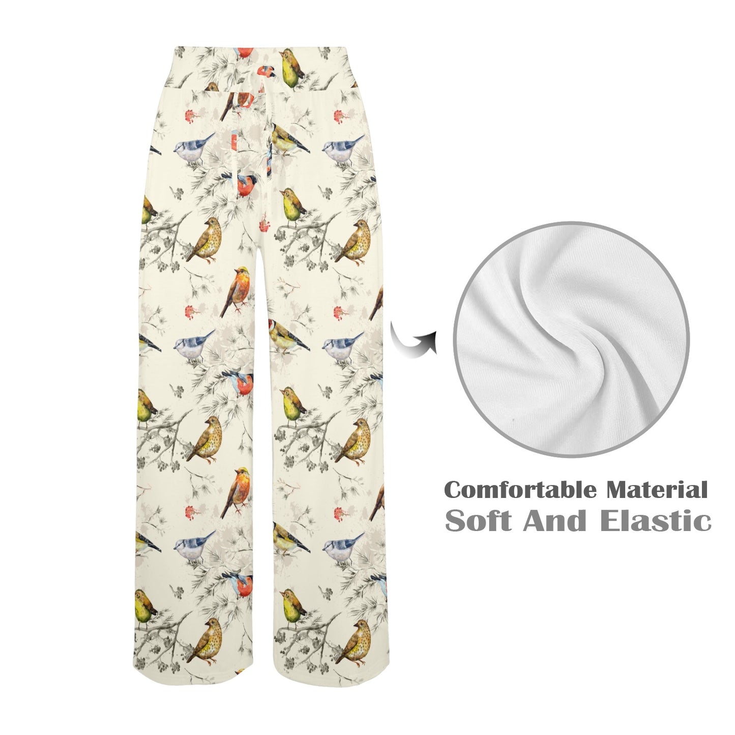 Bird Watercolor Design Pattern Women's Wide Leg Lounge Pants