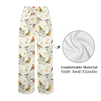 Bird Watercolor Design Pattern Women's Wide Leg Lounge Pants