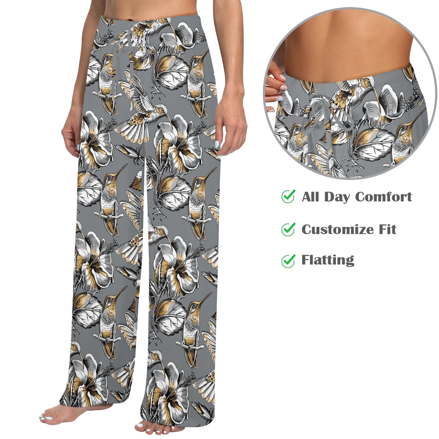 Hummingbird Pattern Print Design 02 Women's Wide Leg Lounge Pants