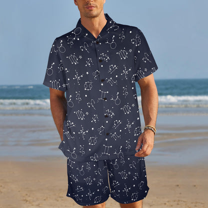 Constellation Pattern Print Design 05 Men's Beach Shirt and Shorts Set