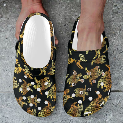 Gold Tribal Turtle Polynesian Themed Unisex Clogs Shoes