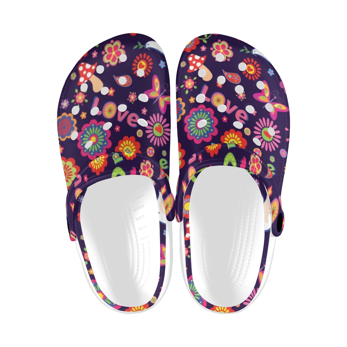 Flower Power Peace Design Print Unisex Clogs Shoes