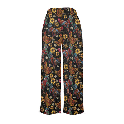 Chicken Embroidery Style Women's Wide Leg Lounge Pants