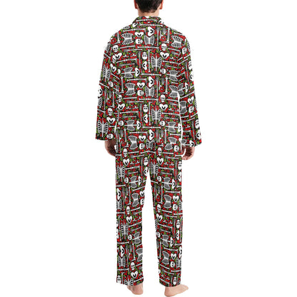 Skeleton Pattern Print Men's Long Pajama Set