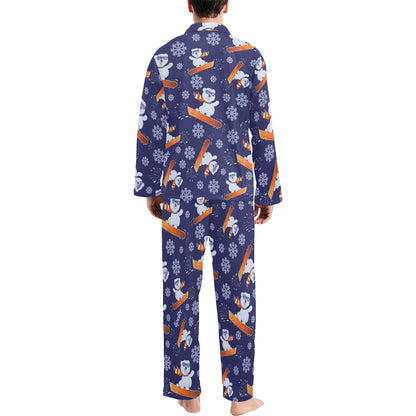 Snowboard Bear Print Design LKS305 Men's Long Pajama Set
