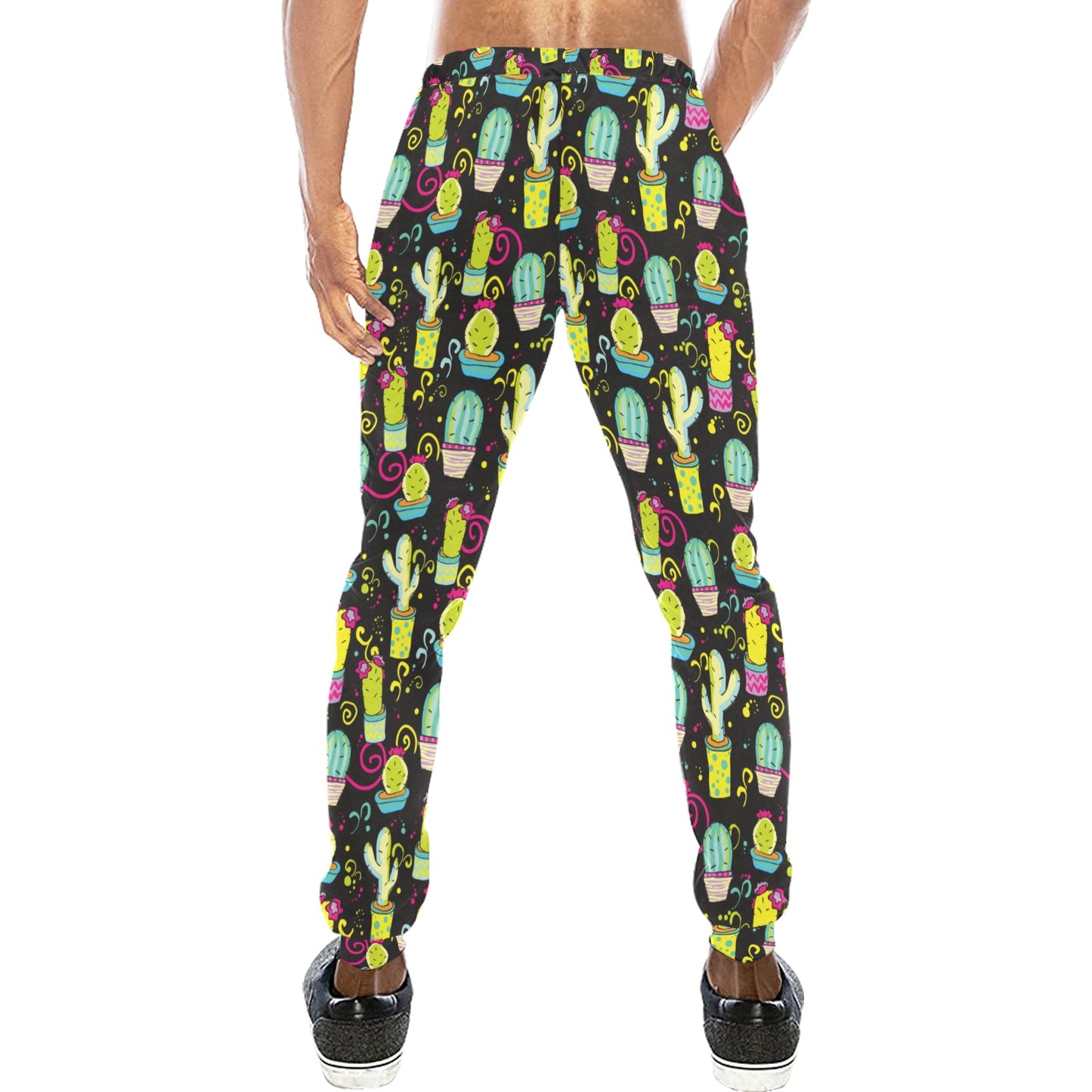 Cactus Neon Style Print Pattern Men's Sweatpants