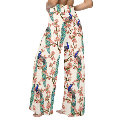 Cherry Blossom Peacock Women's Wide Leg Lounge Pants