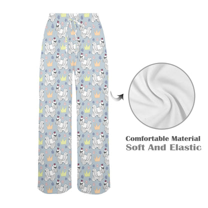 Maltese Pattern Print Design 04 Women's Wide Leg Lounge Pants