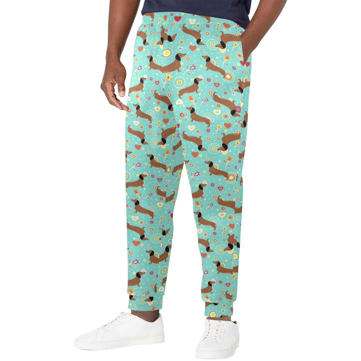 Dachshund with Floral Print Pattern Men's Casual Track Pants