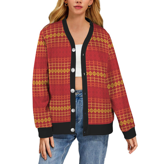 Southwest Red Gold Design Themed Print Women's Cardigan