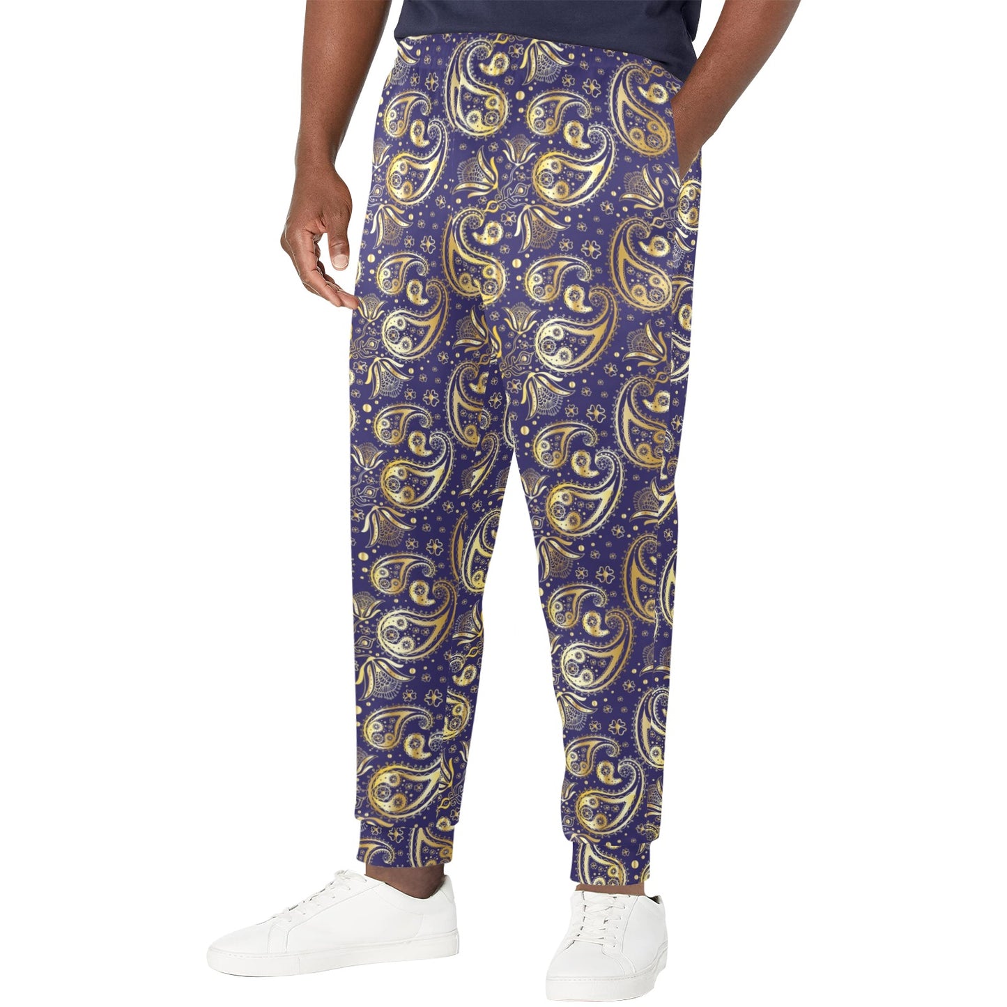 Paisley Blue Yellow Design Print Men's Casual Track Pants