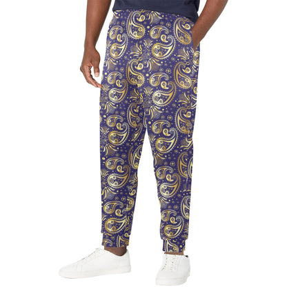 Paisley Blue Yellow Design Print Men's Casual Track Pants