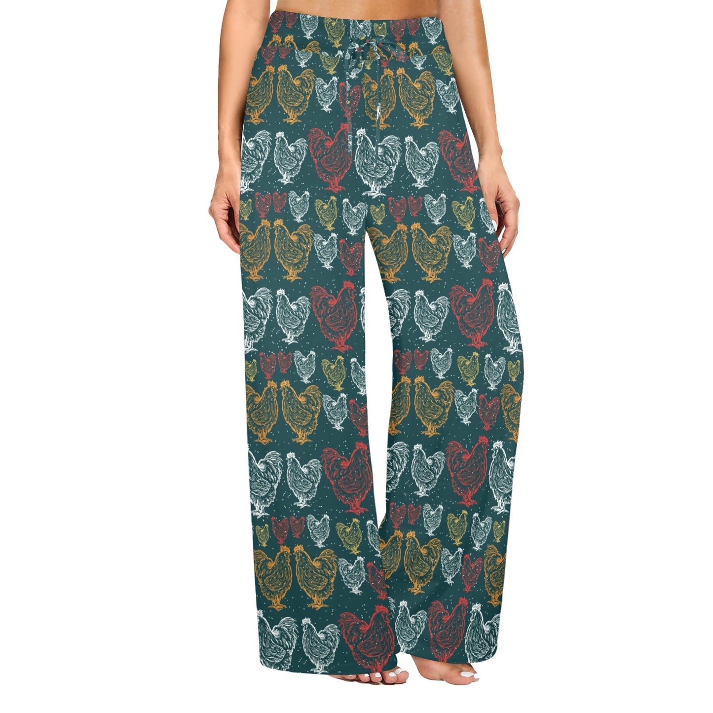 Rooster Hand Draw Design Women's Wide Leg Lounge Pants