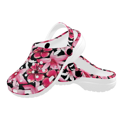 Flower Hawaiian Pink Red Hibiscus Print Unisex Clogs Shoes