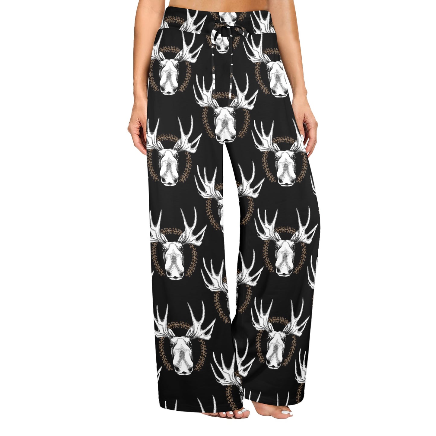 Moose Pattern Print Design 02 Women's Wide Leg Lounge Pants