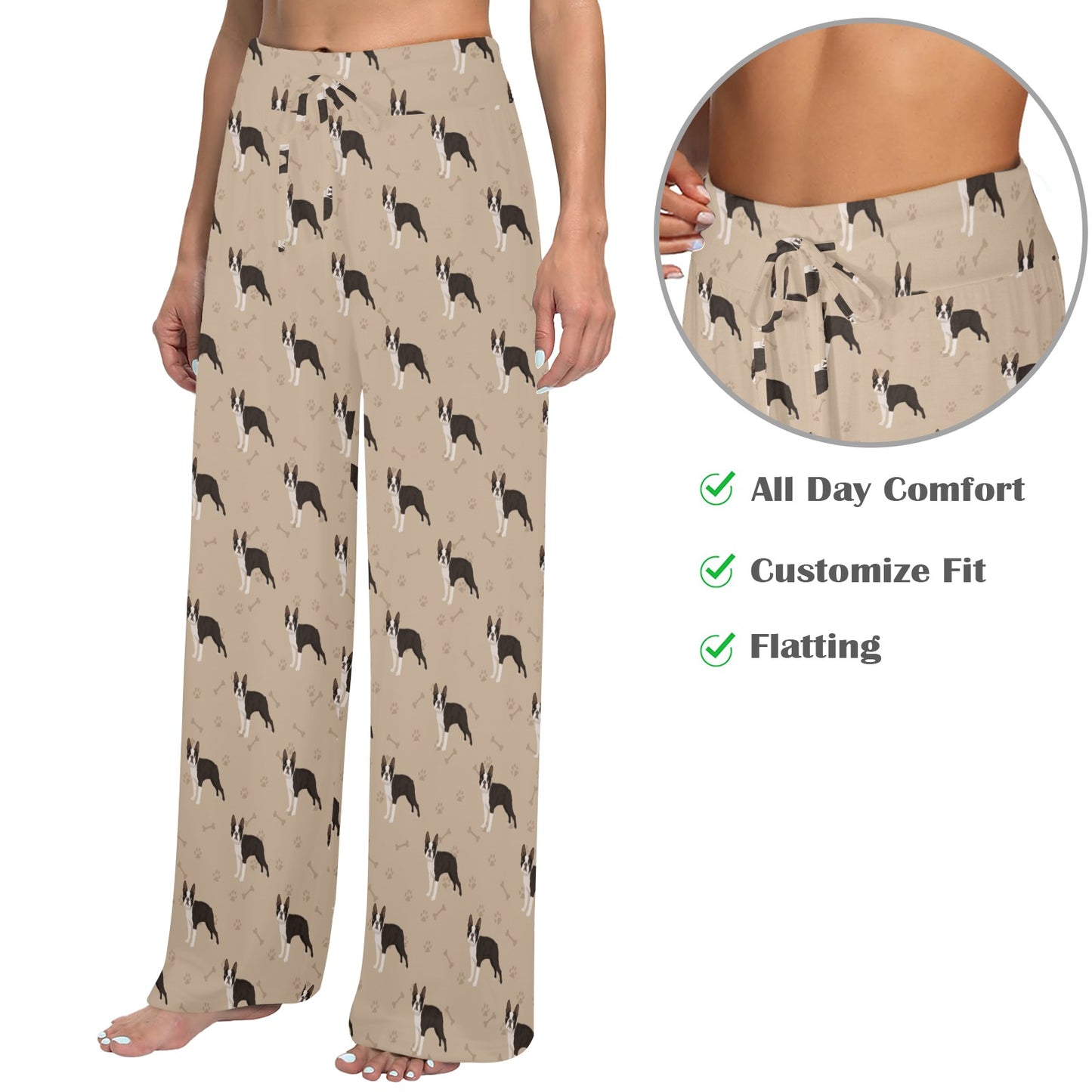 Boston Terrier Pattern Print Design 02 Women's Wide Leg Lounge Pants