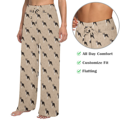 Boston Terrier Pattern Print Design 02 Women's Wide Leg Lounge Pants