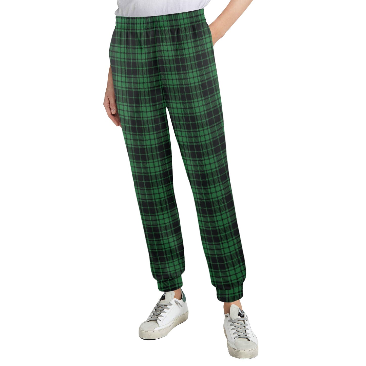 Green Tartan Plaid Pattern Women's Casual Track Pants