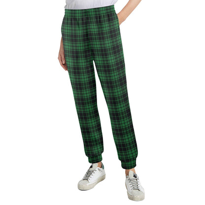 Green Tartan Plaid Pattern Women's Casual Track Pants