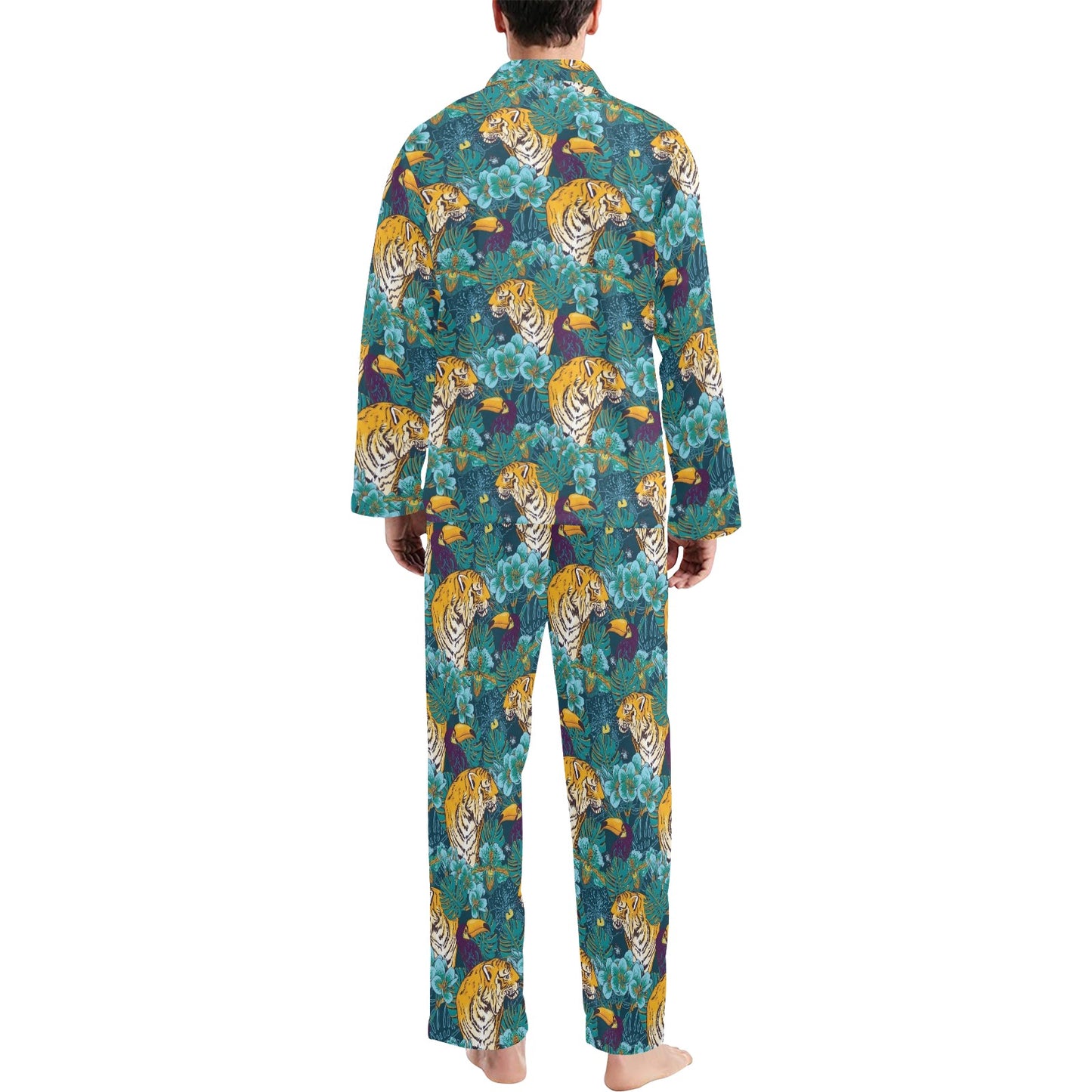 Tiger Tropical Print Design LKS301 Men's Long Pajama Set