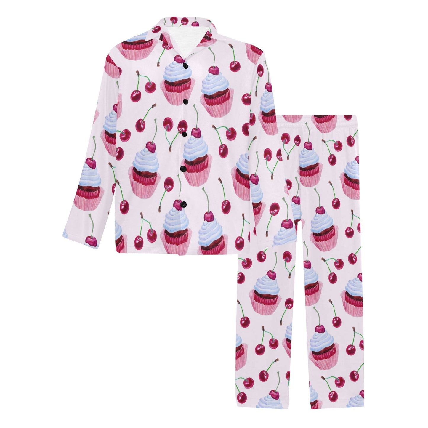 Cherry Cupcake Pink Pattern Men's Long Pajama Set