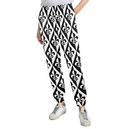 Fleur De Lis Black White Pattern Print Design 02 Women's Casual Track Pants