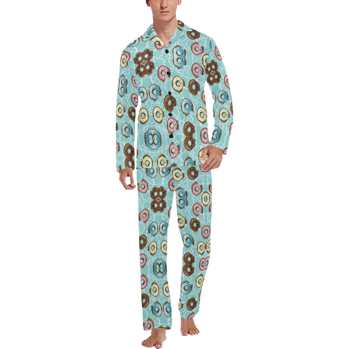 Emoji Donut Print Pattern Men's Long Pajama Set