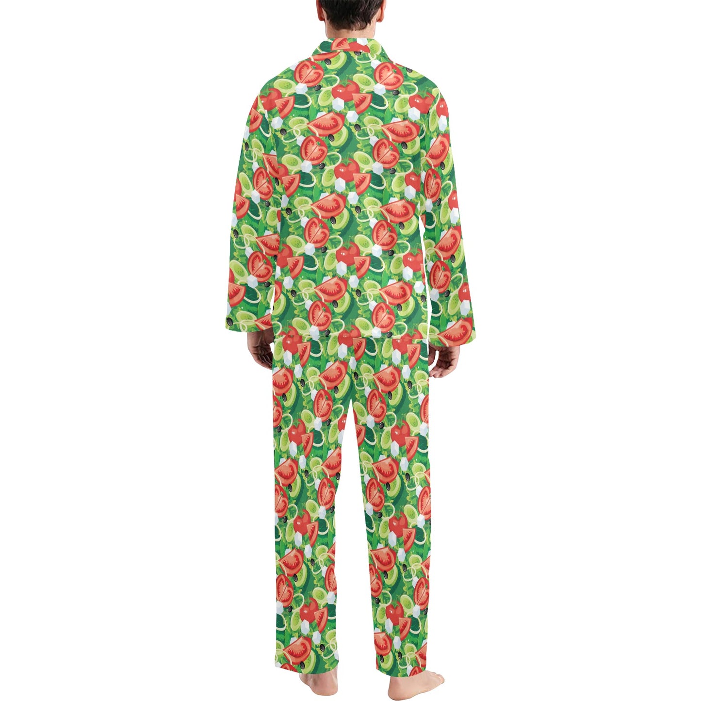 Vegan Salad Themed Design Print Men's Long Pajama Set