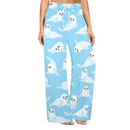 Sea Lion Cute Pattern Print Design 03 Women's Wide Leg Lounge Pants