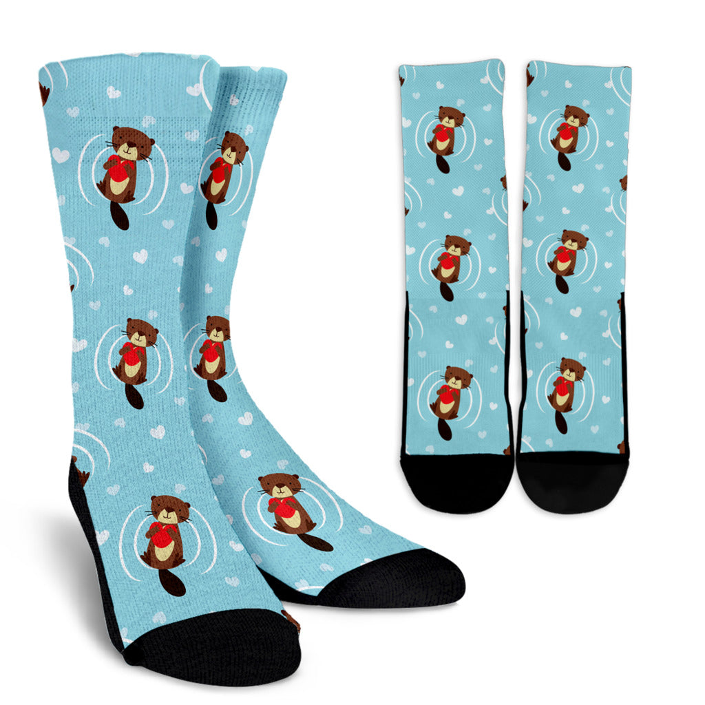 Sea Otter Cute Pattern Print Design 04 Crew Socks