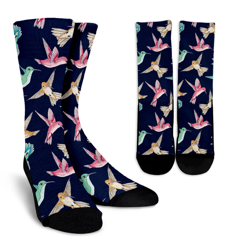 Hummingbird Cute Pattern Print Design 01 Crew Socks