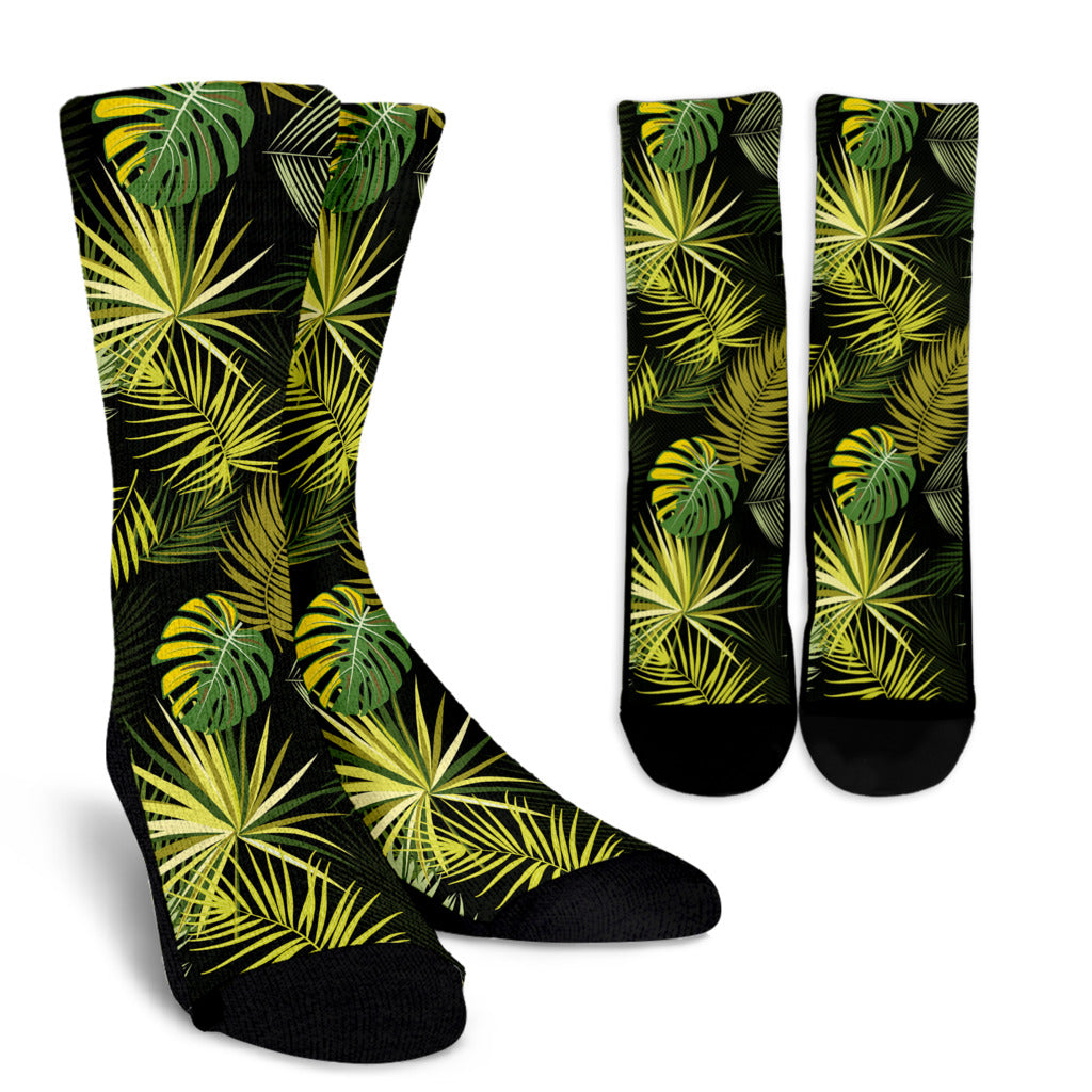 Palm Leaf Pattern Print Design A05 Crew Socks