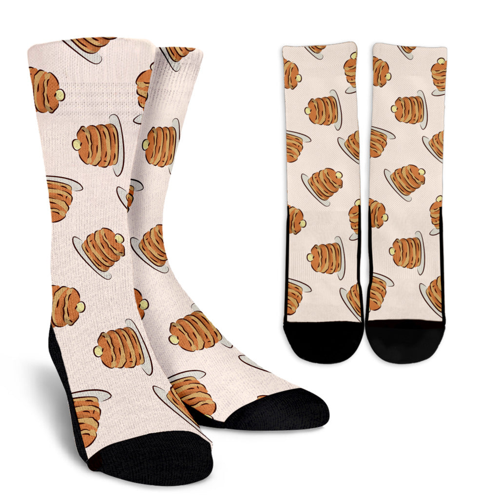 Pancake Pattern Print Design A01 Crew Socks