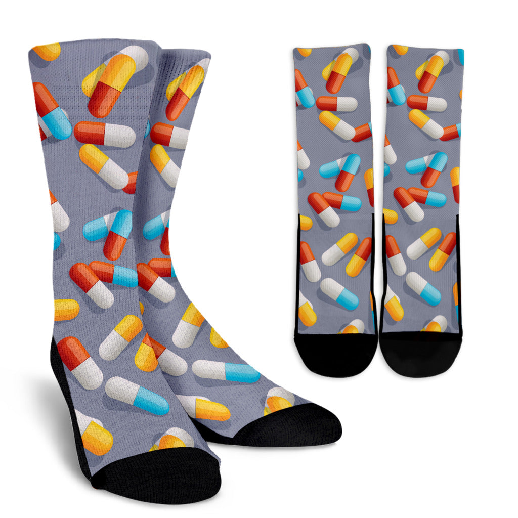Pill Pattern Print Design A01 Crew Socks