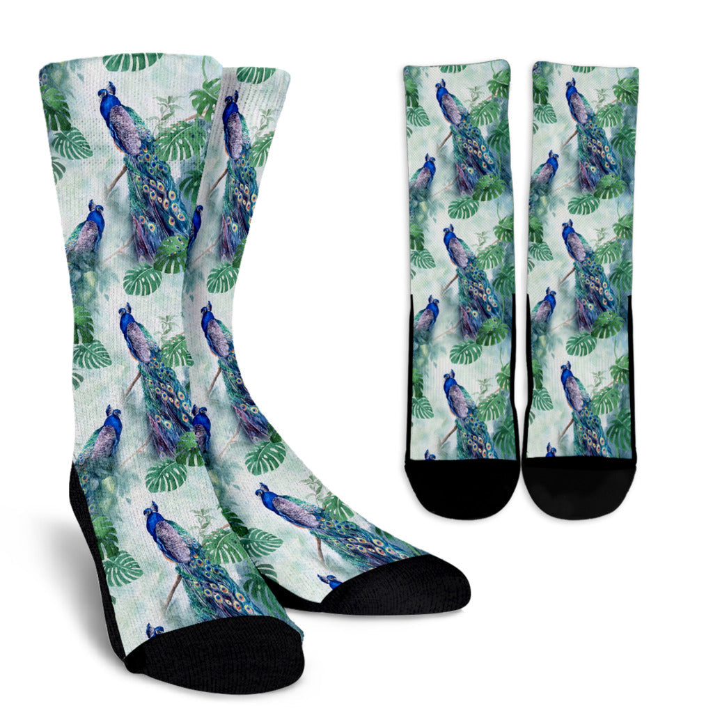 Peacock Pattern Print Design A02 Crew Socks