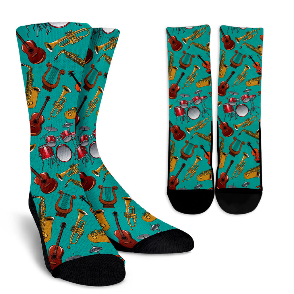 Drum Set Pattern Print Design 01 Crew Socks
