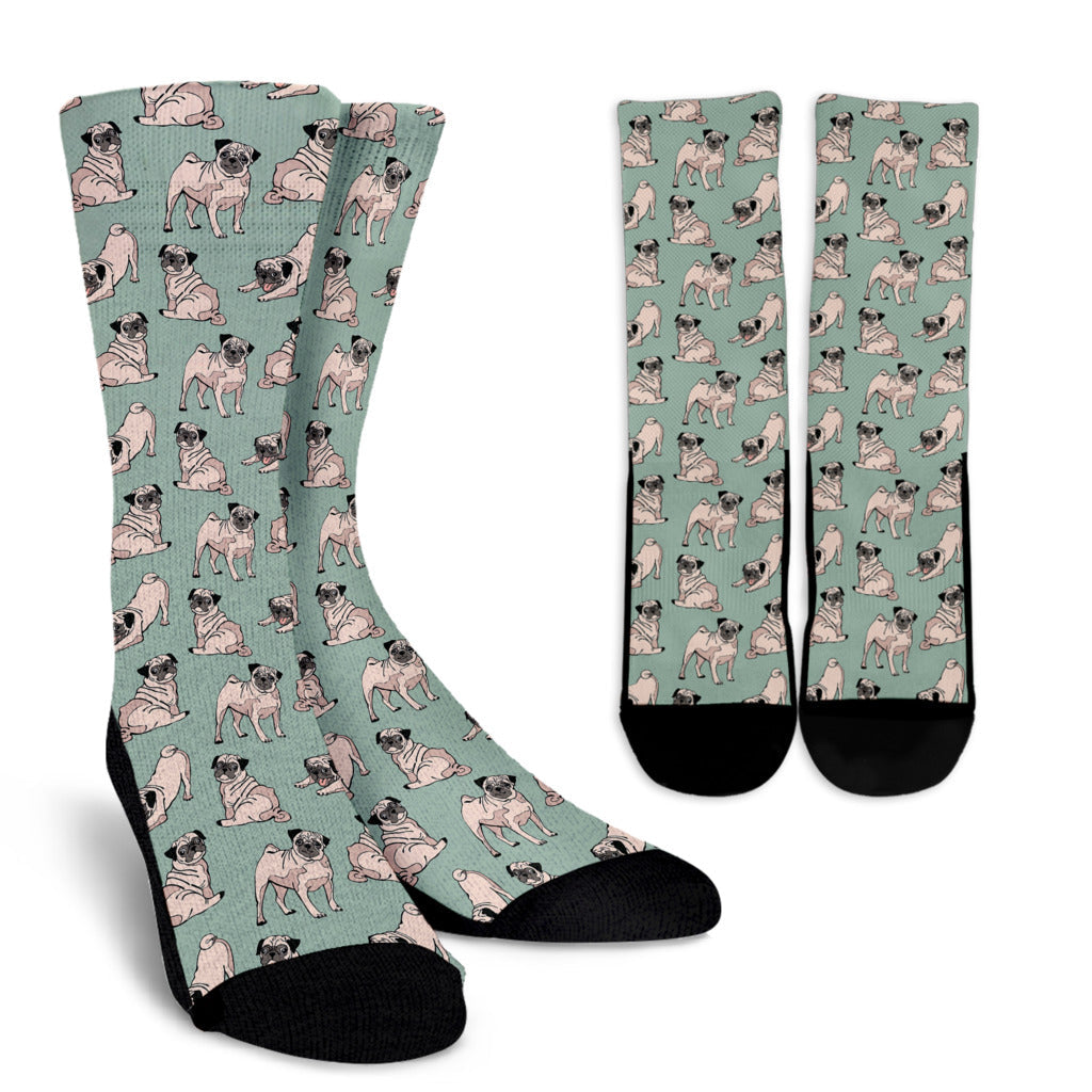 Pug Pattern Print Design A01 Crew Socks