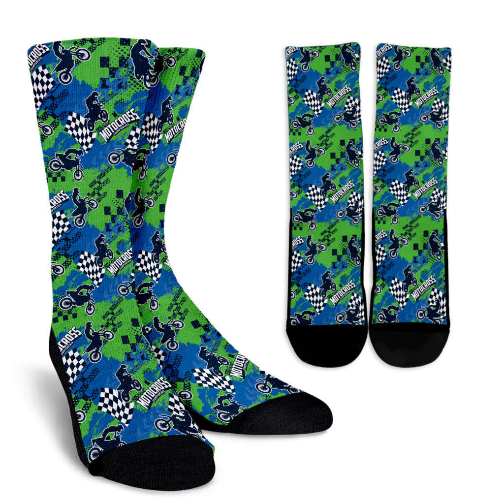 Motocross Pattern Print Design 04 Crew Socks