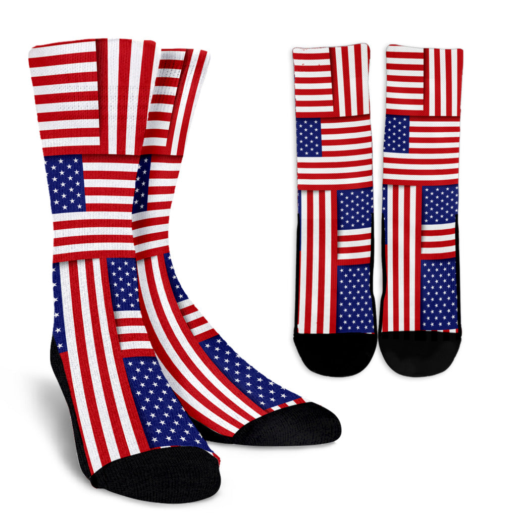 Patriotic US Flag Pattern Print Design A01 Crew Socks