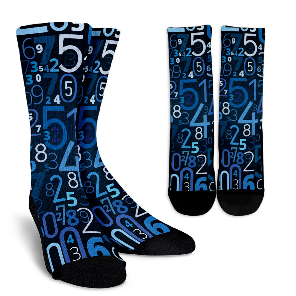 Number Pattern Print Design A02 Crew Socks