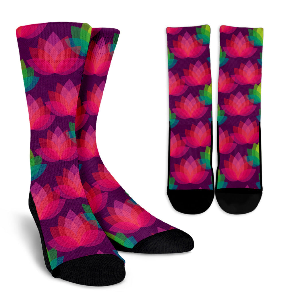 Lotus Pattern Print Design 02 Crew Socks