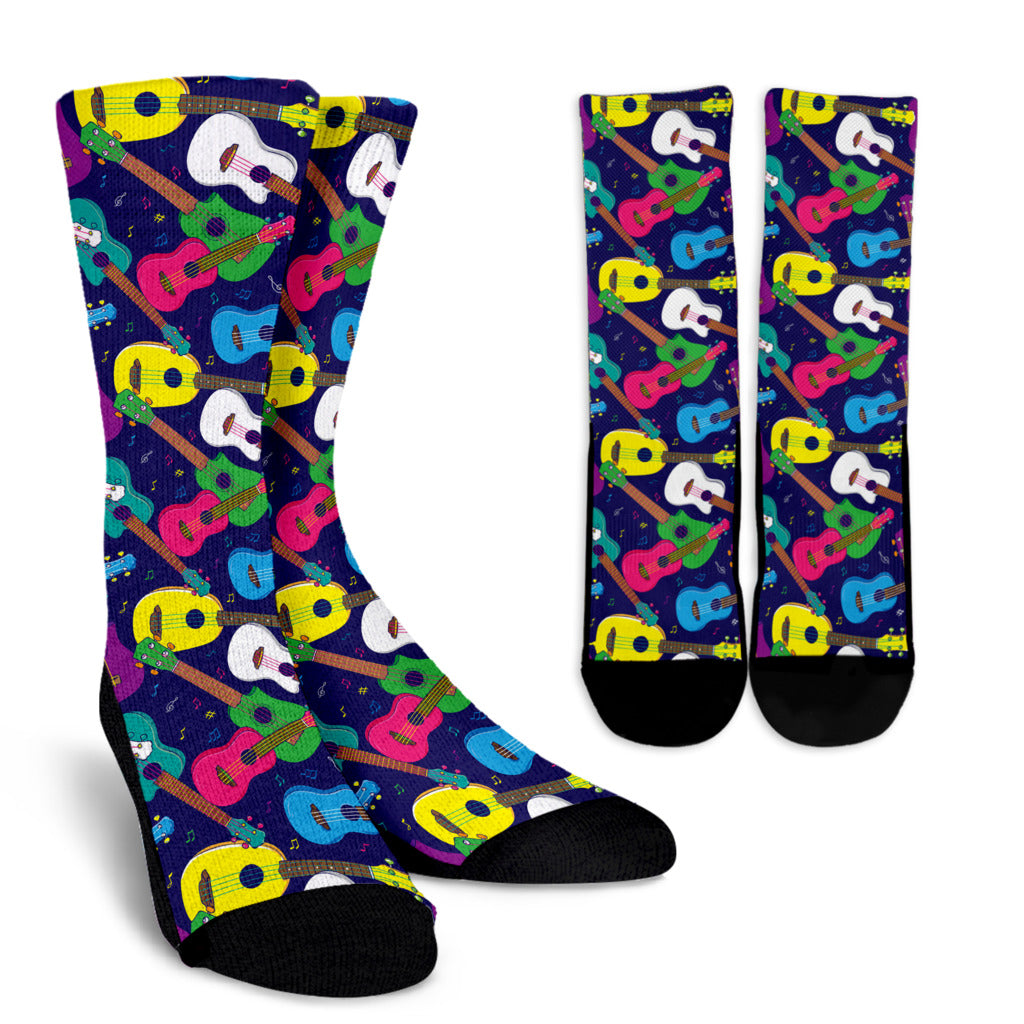Ukulele Pattern Print Design 02 Crew Socks