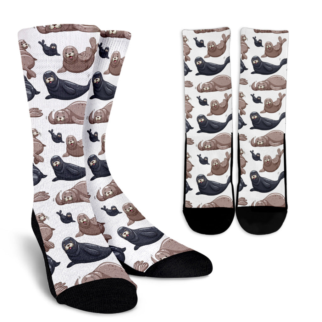 Sea Lion Pattern Print Design 02 Crew Socks