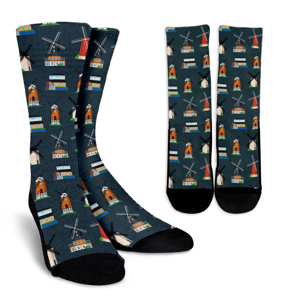 Windmill Pattern Print Design 04 Crew Socks