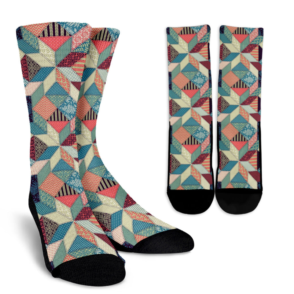 Patchwork Pattern Print Design 02 Crew Socks