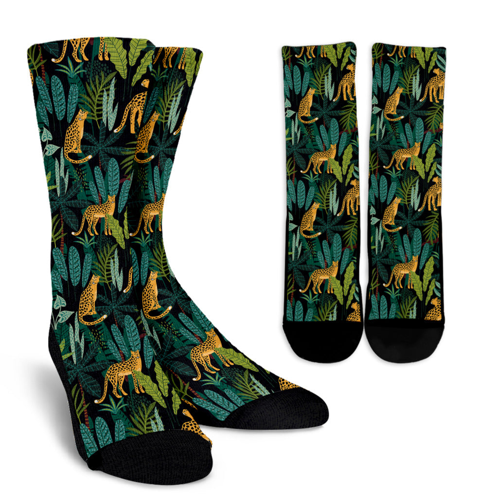Jaguar Jungle Pattern Print Design 03 Crew Socks