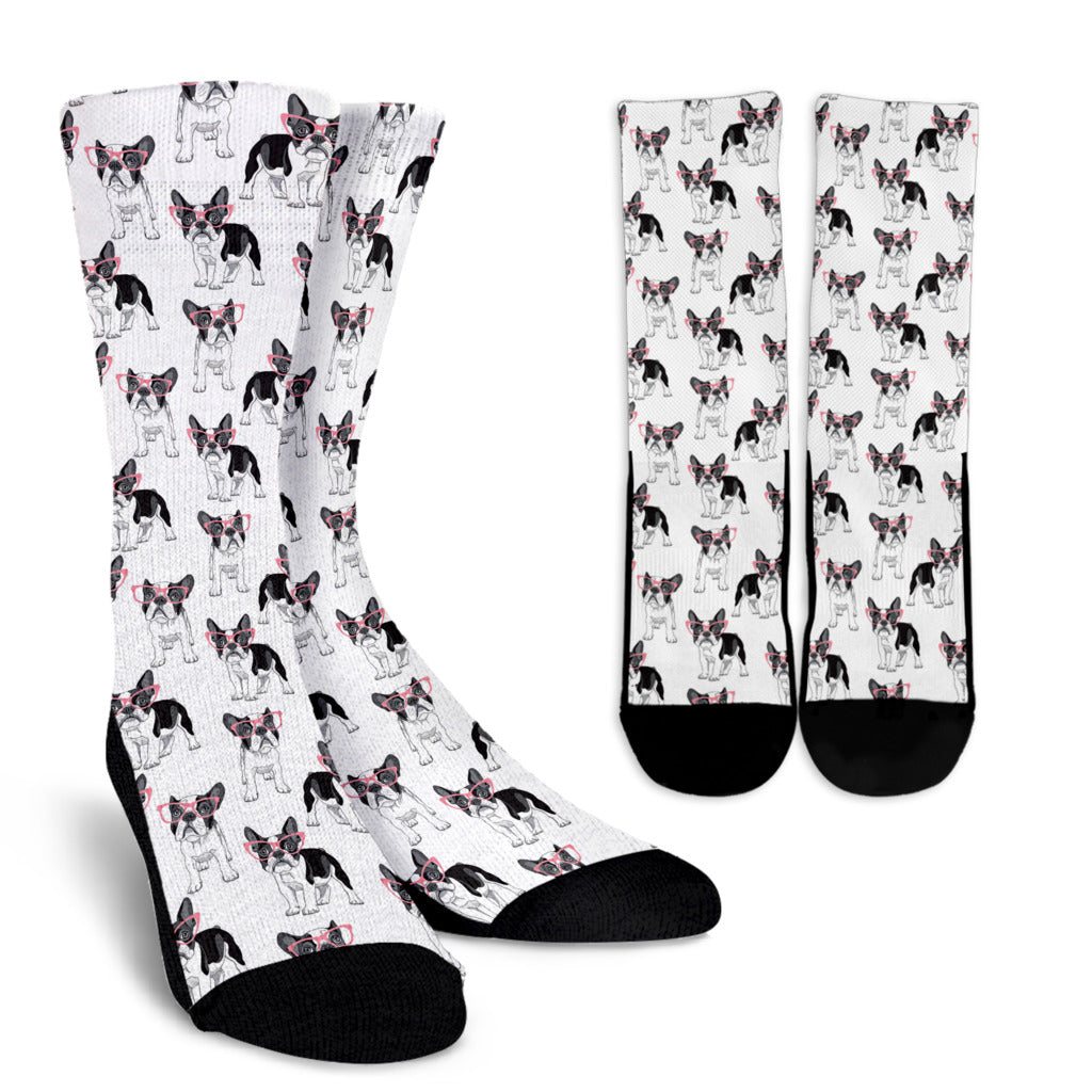 Boston Terrier Pattern Print Design 03 Crew Socks