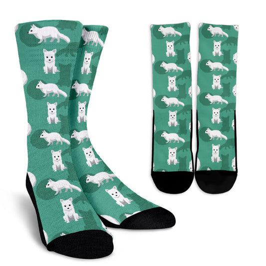 Arctic Fox Pattern Print Design Crew Socks